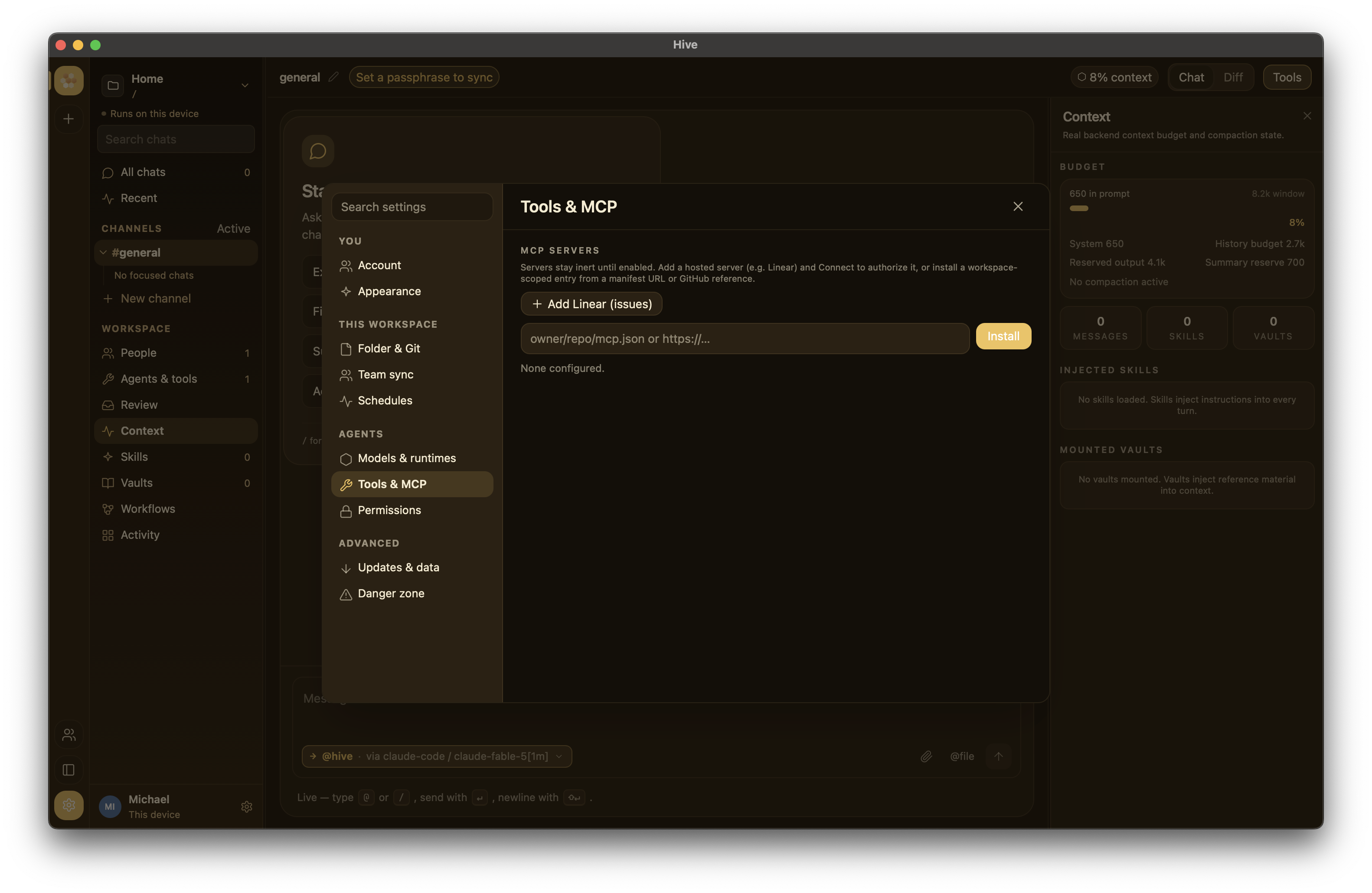 Settings — Tools & MCP